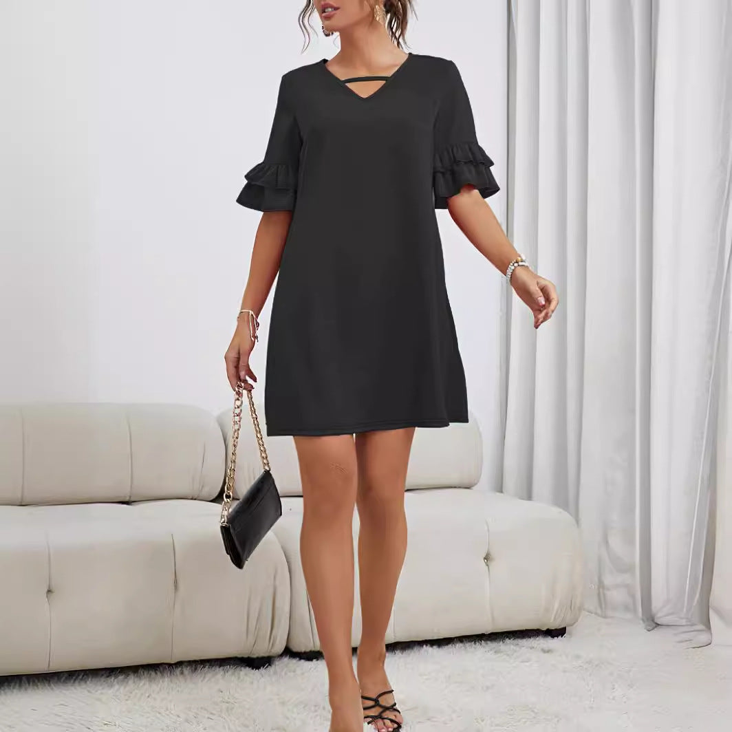 Spring Summer Mid Length plus Size Bell Sleeve Dress Women Clothing