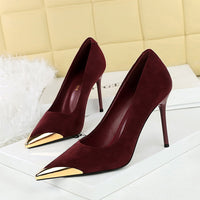 Cocktail Women Shoes Leopard Print High Heels Stiletto Suede Shallow Mouth Metal Pointed Toe Pumps Super High Heel