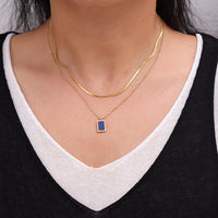 Natural Blue Lapis Lazuli Geometric Abstract Square Plate Clavicle Chain Titanium Steel Plated 18K Gold Stacked Necklace for Women