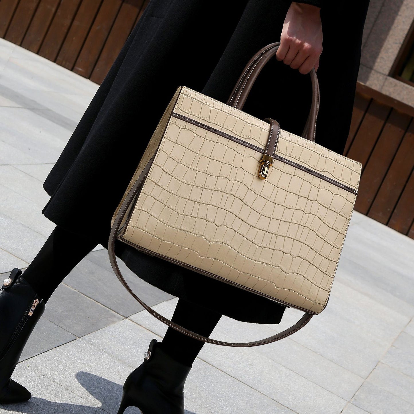 Handbag Autumn Winter Crocodile Pattern Texture Lady Simple Office Large Capacity Korean Western Tote Bag