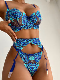 Supply September Sexy Blue Embroidery Three-Piece Set Sexy Suit