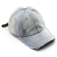 Women Personalized Washed Denim Retro Solid Color Light Board Peaked Cap Outdoor Travel Sun Protection Sunshade Baseball Cap