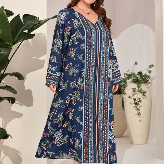 plus Size Printed Pullover Office Maxi Dress Middle East plus Size Women Clothing Dress Women