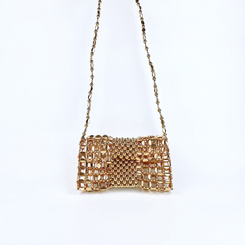 Special Interest Design Silver Woven Chain Mobile Phone Coin Purse Crossbody Women Handmade Beaded Weave Crossbody Bag