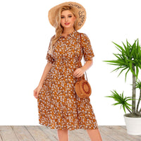 Plus Size Summer Women Clothes Short Sleeve Blouse Collar Printing Rayon Dress