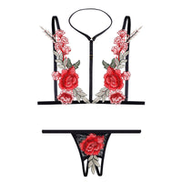 Sexy Hollow Out Cutout Breast Leakage Embroidered Bra Underwear Sexy Lingerie Two Piece Set