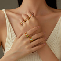 18K Gold Plated Stainless Steel Ring Women Geometric Abstract Colorful Oil Necklace Ring Ornament