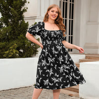 plus Size Women Clothing plus Size Printed Casual Holiday Dress Bohemian French Elegant Mid Length Dress