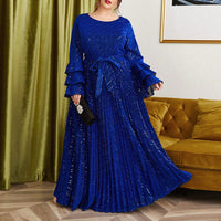 Plus Size Evening Dress Maxi Dress Bell Sleeve Bronzing Casual Pleuche Dress