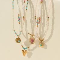 Rhodochrosite Titanium Steel Necklace Women Color Crystal String Beads All Match High Sense Embellished Ornaments