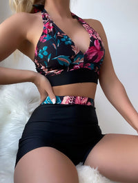 Swimsuit Women Split Boxer Solid Color Printing Bikini Stitching Bikini Swimsuit