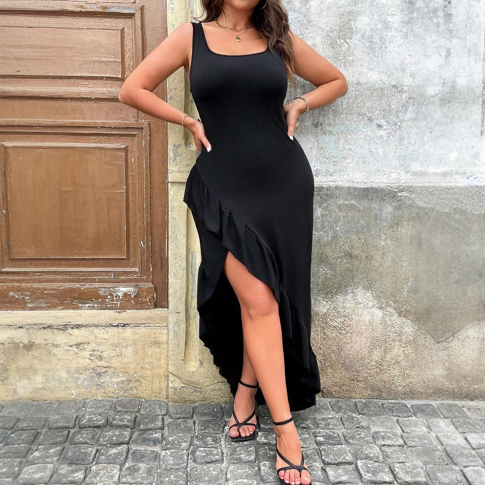 Plus Size Women Clothing Spring Summer Sexy Dress High Waist Sleeveless Midi Dress