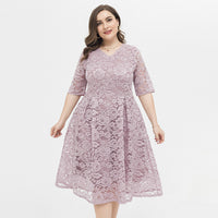 Plus Size Spring Summer Women Light Dress Large Lace Three Quarter Sleeve Dress