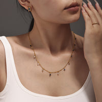 Mioli Natural Stone Handmade Small Bead Clavicle Ultra Fine Necklace Double Layer Twin Plated 18K Real Gold Color Retaining Necklace Women