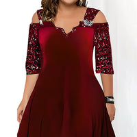 plus Size Solid Color Sequin Large Swing Dress Autumn Clothes plus Size Women Clothes Maxi Dress