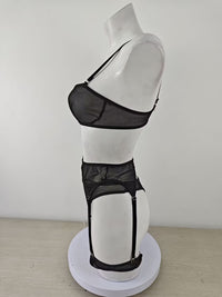 Sexy Translucent Solid Color Mesh Three Bikini Sexy Lingerie Set