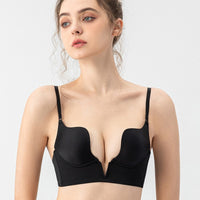 French Small Breast Push up Underwear Sexy Glossy Surface without a Scratch Underwear Deep V Plunge Halter Beautiful Back Underwired Bra