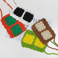 Handmade Woven Women Bag Net Red Ethnic Mobile Phone Bag Color Contrast Patchwork Single-Piece Crossbody Bag