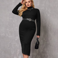 Plus Size Women Clothing Adult Lady like Woman Intellectual Dress Autumn Winter Turtleneck Bottoming Mid Length