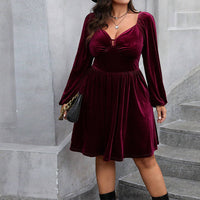 Plus Size Autumn Winter Size Clothes Sexy Waist Controlled Long Sleeves Cocktail Velvet Dress
