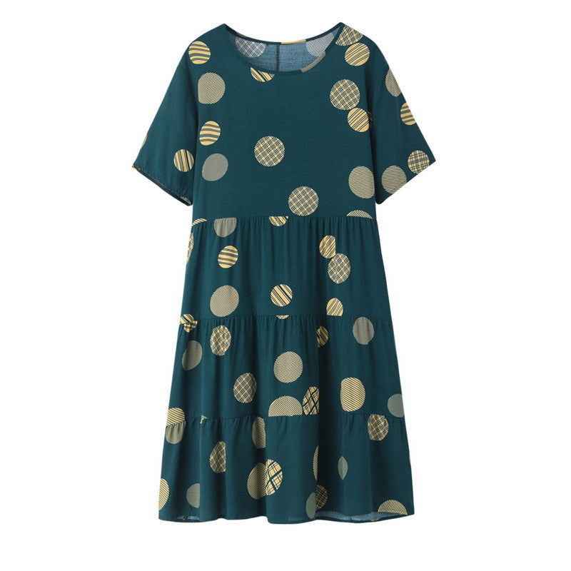 Plus Size Summer Casual round Neck Short Sleeves Printed Multi-Layer Stitching Big Swing Dress Dress
