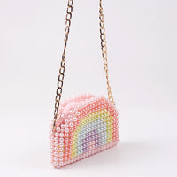 Mini Pearl Rainbow Earphone Chain Bag DIY Beaded Handmade Bag Stylish Textured Pearl Crossbody Pouch