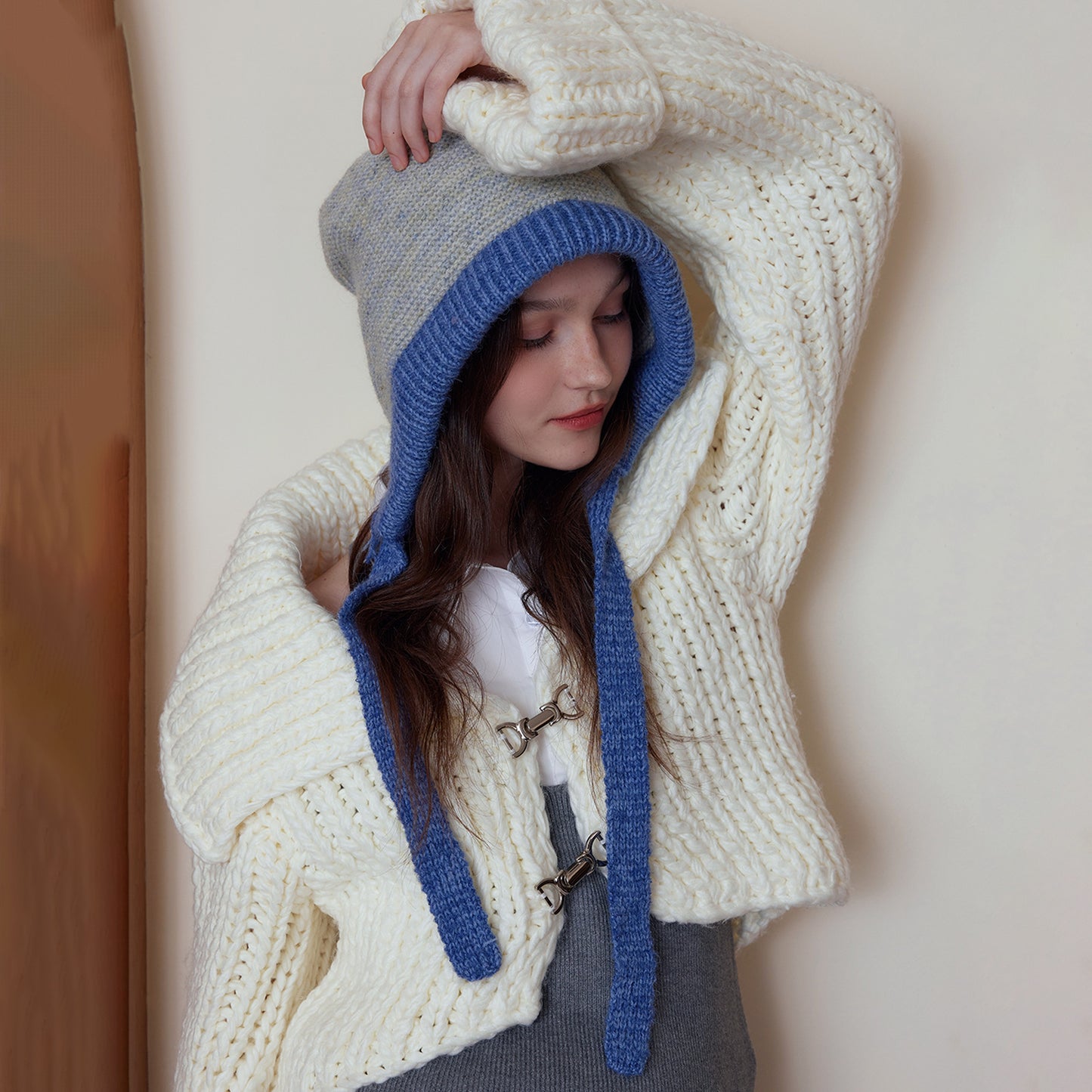 Autumn Winter Korean Sense of Atmosphere Earflaps Woolen Hat Toque Niche Warm All Matching Soft Glutinous Winter Knitting Drawstring Hat