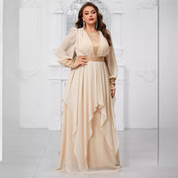 Plus Size Chiffon Stitching Sequined Lantern Sleeve Irregular Asymmetric Ruffles Elegant Party Dress