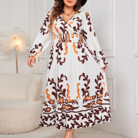 Plus Size Dress Printed Long Sleeve V neck Maxi Dress