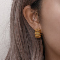 Popular Simplicity Elegant Earrings Jewelry Stainless Steel Plated 18K Gold Mesh Cover Thick Ear Ring Accessories