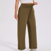 Plus Size Pocket High Waist Hip Lifting Yoga Trousers Outdoor Wide Leg Fitness Pants Nude Slimming Sports Flared Pants
