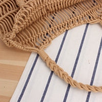 One-Shoulder Portable Cotton Rope Net Pocket Hand-Woven Bag Trendy Women Mori Straw Bag Beach Bag