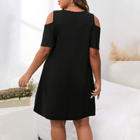plus Size Women Clothes Shein round Neck Short Sleeve off Shoulder Loose Solid Color T shirt Casual Dress