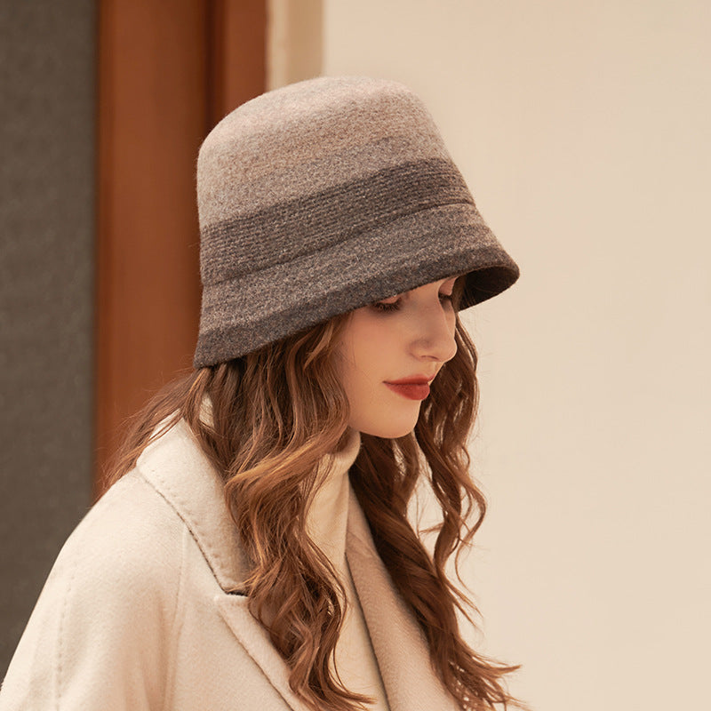 Autumn Winter Fisherman Hat French Elegant Real Wool Basin Hat Retro Simple Light Luxury Warm Fur Felt Hat