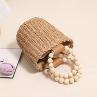 Cute Beaded Portable Straw Weaved Bag Bucket Hand Carrying Straw Bag Woven Bag Vacation Beach Bag Women