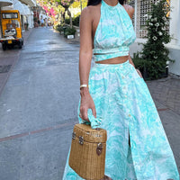 Women Vacation Printed Tube Top Skirt Set Two Piece Set