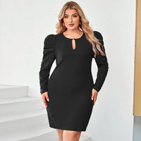 Plus Size Women Clothes Sexy Cutout Waist Tight Sheath A Line Gigot Sleeve Graceful Fashionable Dress