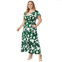 Plus Size Women Clothes V neck Printed Dress