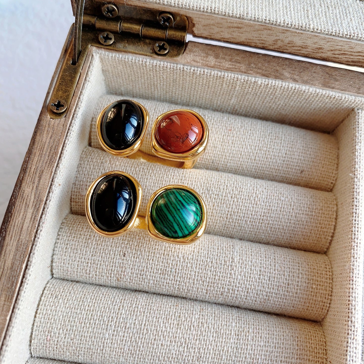 Designer Internet Celebrity Temperamental Minority Irregular Asymmetric Gem Contrast Color Two Color Open Ring for Women