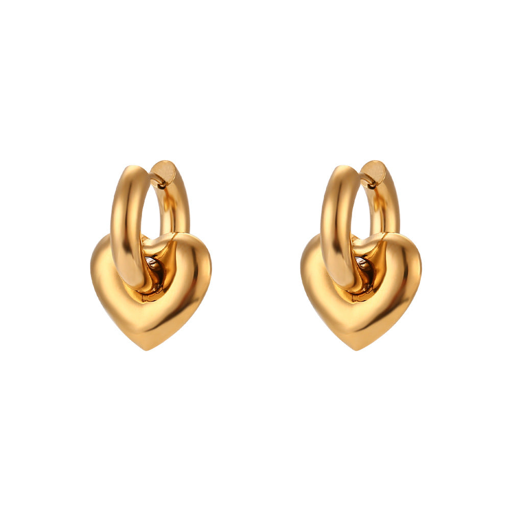 Glossy Love Pendant Thick Ear Ring-Gold