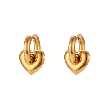 Glossy Love Pendant Thick Ear Ring-Gold