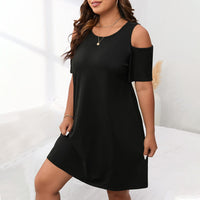 plus Size Women Clothes Shein round Neck Short Sleeve off Shoulder Loose Solid Color T shirt Casual Dress