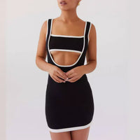 Square Collar Hollow Out Cutout out Woolen Sling Dress Backless Sexy Hip Dress
