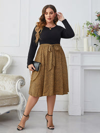 Plus Size Popular Leopard Print Loose Long Sleeve Women Dress