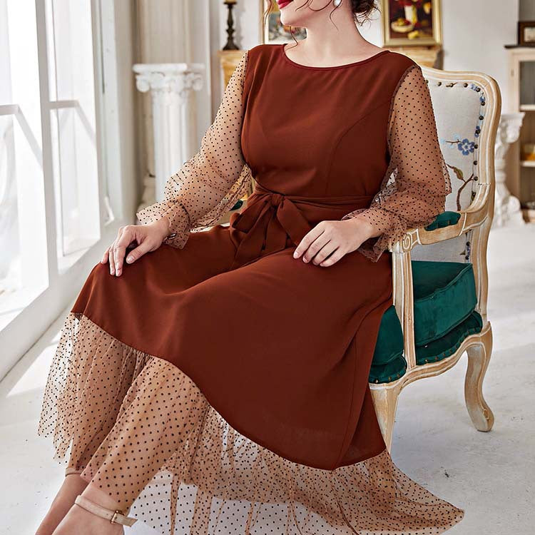 plus Size Elastic Waist Dress Women Stitching