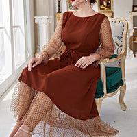 plus Size Elastic Waist Dress Women Stitching