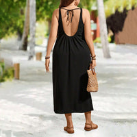 Plus Size Women Clothing Simple Office Seaside Holiday Big Backless Lace Up Dress Women