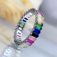 Jewelry Silver Rectangular Colorful Crystals Ring Full Diamond Ring Women