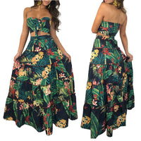 Popular Classic Tropical Leaf Printing Skirt Set Multi Size Wooden Ear Beach Skirt Two Piece Set
