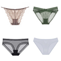 French Sexy Lace Underwear Women Half Sheath Breathable Crocheted Lace Low Waist Briefs Panties